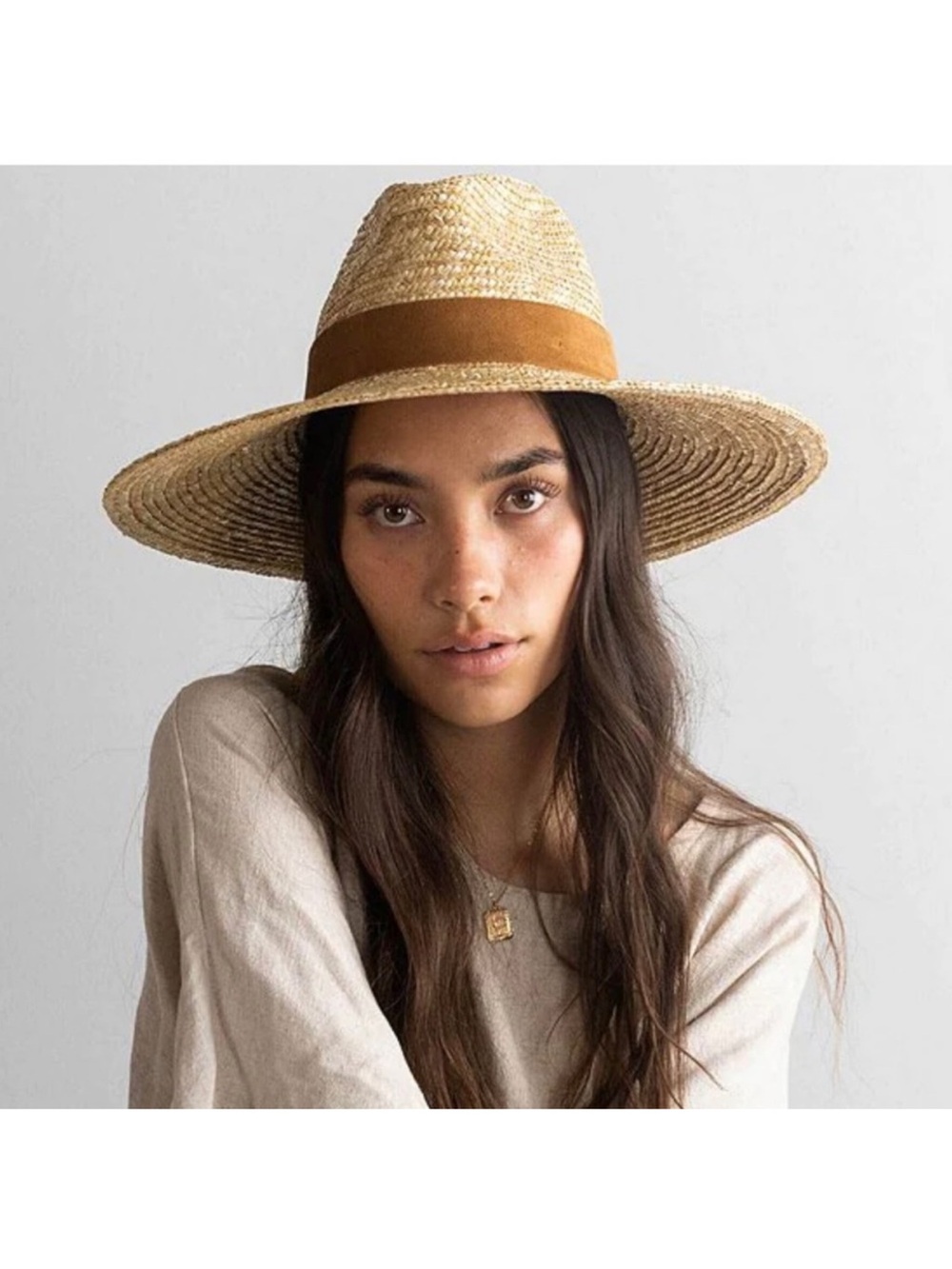 GIGI PIP Wide Brim Straw Fedora with Brown Band